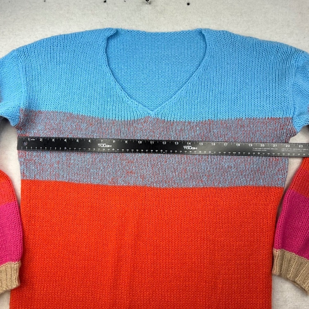 Striped V Neck Long‎ Sleeve Knit Sweater Dress Women's Size Large bright cozy - Picture 3 of 7